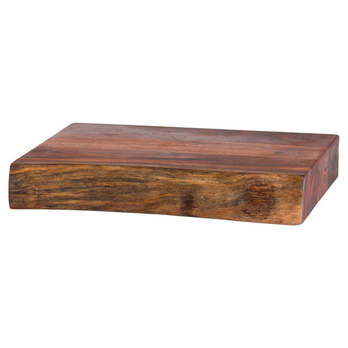 A rectangular chopping board made of Indian acacia wood with live edges and a natural grain pattern.