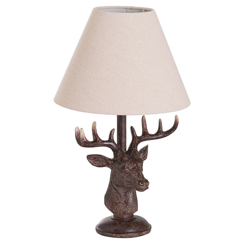 Deer Stag Head Table Lamp With Linen Shade