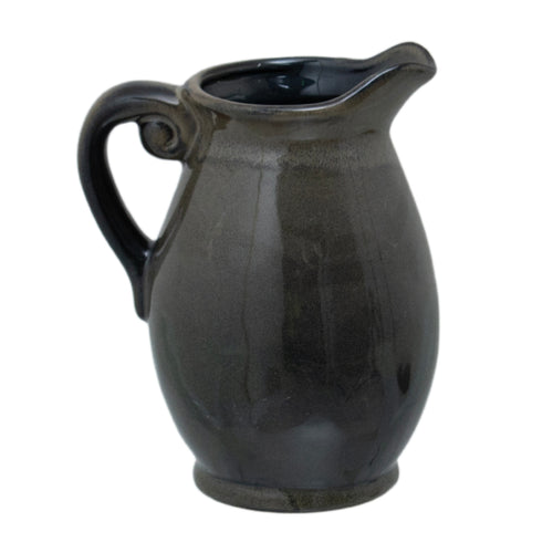 A ceramic vase with a dark charcoal to rich olive gradient and a smooth, glossy finish.