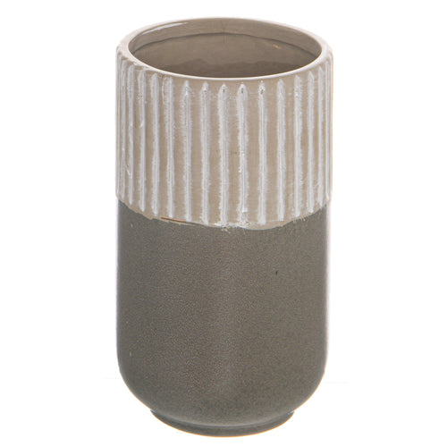 A grey ceramic vase with a straight silhouette and a textured finish, part of the Mason Collection.