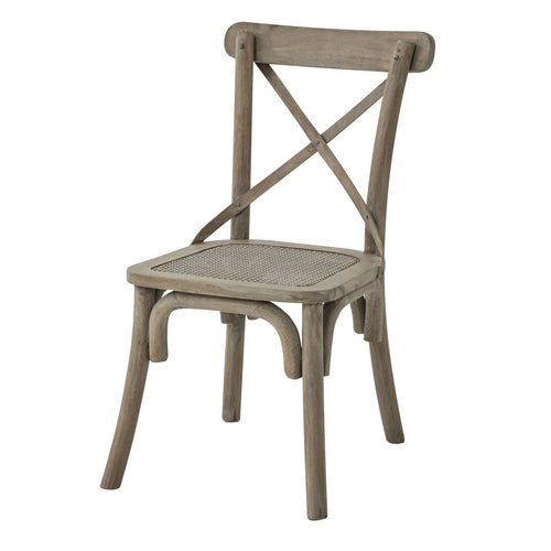 Wooden chair with a woven seat on a white background
