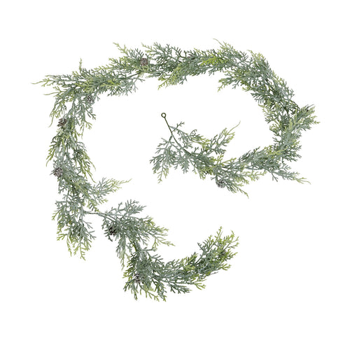 A looped garland made of artificial green pine branches with pinecones, designed for holiday decoration.