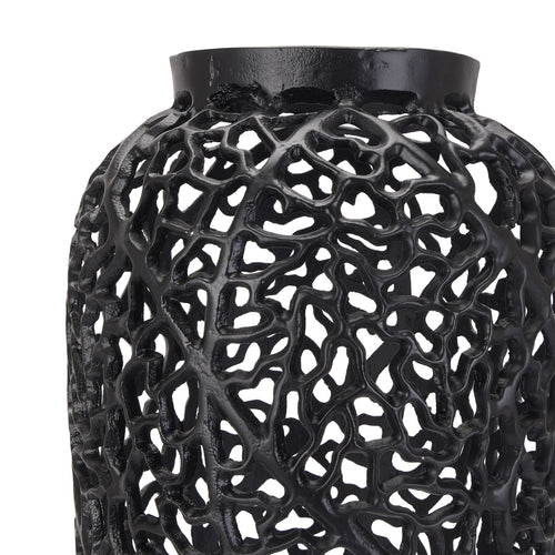 Black Cast Lattice Vase, the sleek black surface adds a touch of elegance to any decor. Elevate your home with this stunning vase today! Free Shipping.