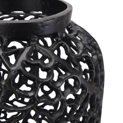 Black Cast Lattice Vase, the sleek black surface adds a touch of elegance to any decor. Elevate your home with this stunning vase today! Free Shipping.