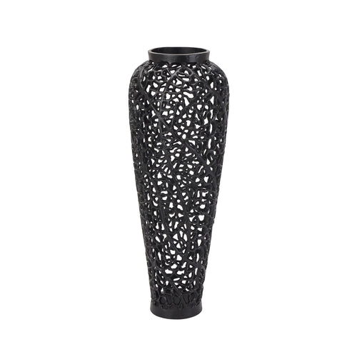 Black Cast Lattice Vase, the sleek black surface adds a touch of elegance to any decor. Elevate your home with this stunning vase today! Free Shipping.