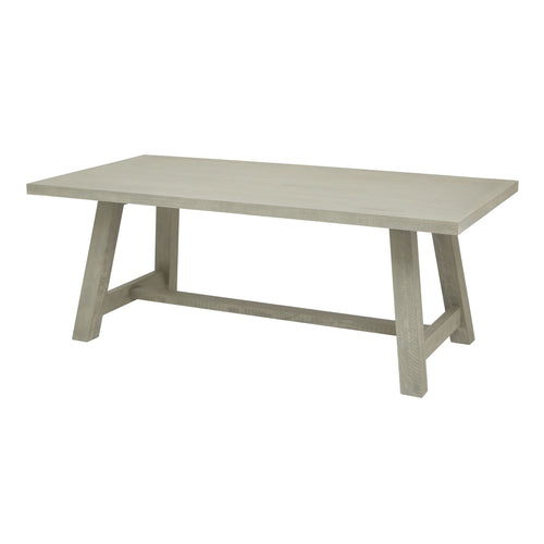 Rectangular dining table with a smooth, weathered gray finish and a simple, modern design.