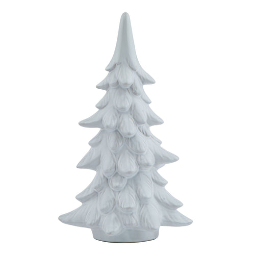 A medium-sized artificial snowy fir tree with a detailed silhouette and a frosty finish.