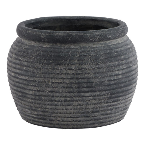 A grey rimmed, textured large plant pot