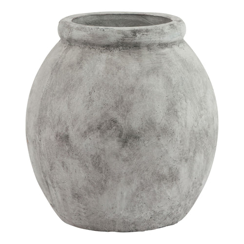 A jar-shaped planter with a textured grey finish.