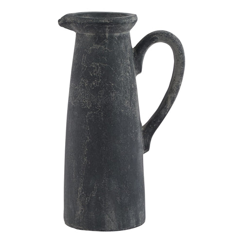 A gray tall jug with a matte finish and a handle, suitable as a decorative piece or for holding arrangements.