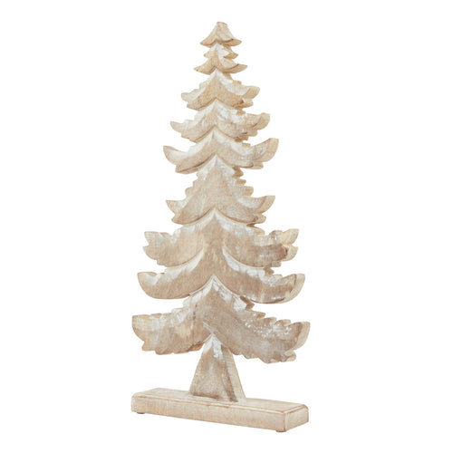 A white-wash wooden tiered tree decoration with multiple layers, ideal for festive and year-round displays.