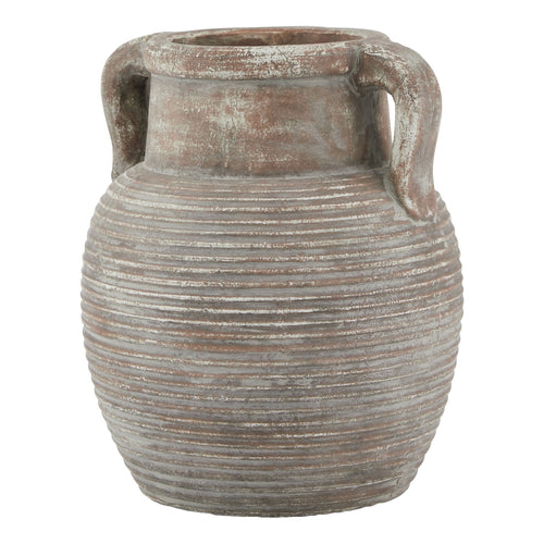 A Siena Brown Amphora Pot with a weathered texture and classic handle design, resembling ancient Roman vessel style.