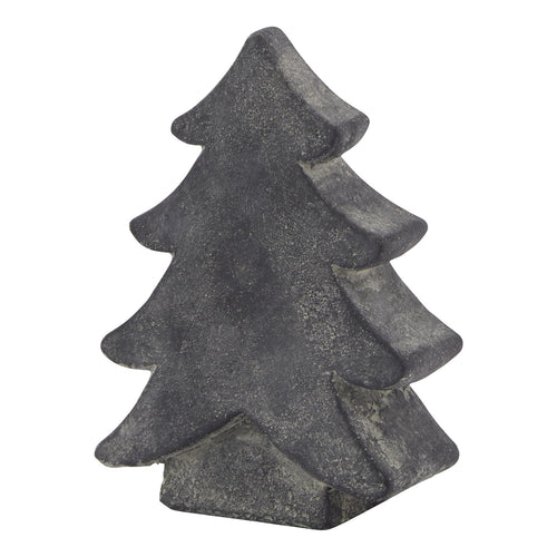 A small decorative grey Christmas tree with a textured finish.