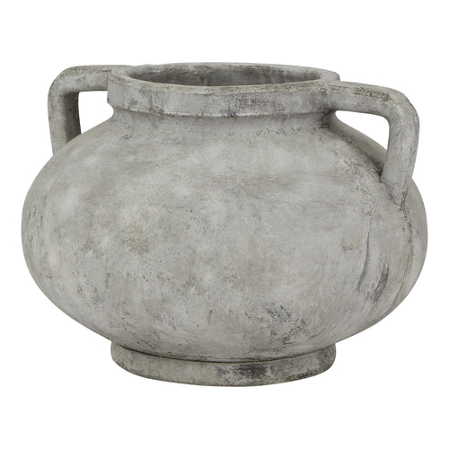 A gray stone pelike pot with two handles, ideal for faux flowers.
