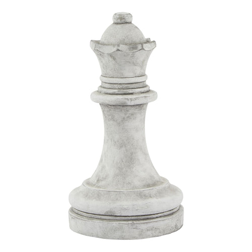 A stone queen figure chess piece with a weathered finish.