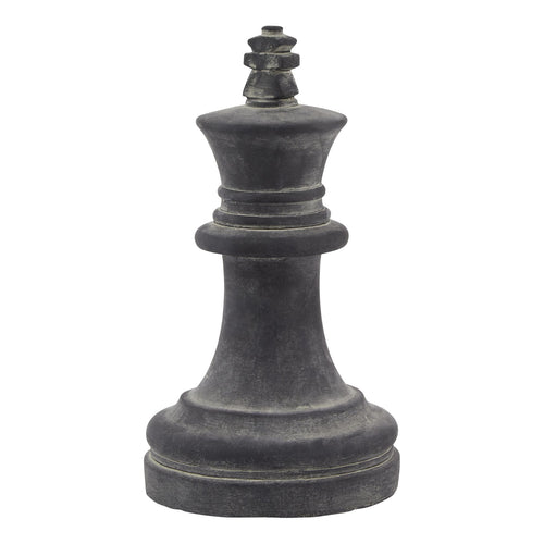 A monochromatic grey king chess piece with a sculptural silhouette, suitable as a decorative art object.