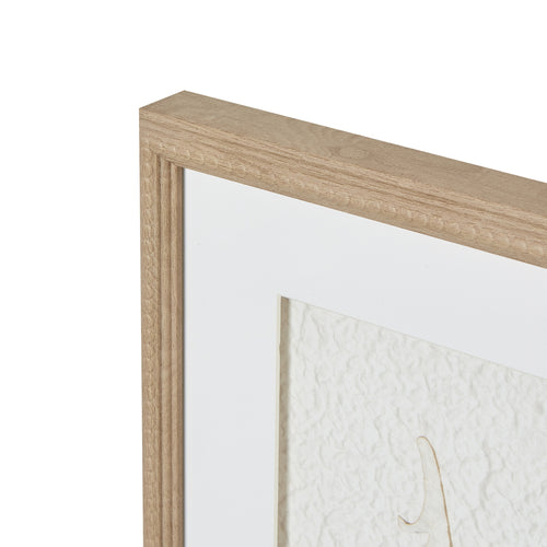 Close-up of a wooden picture frame with a white background