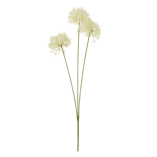 A artificial Cream Allium flower spray with three flower heads on slender stems against a white background.