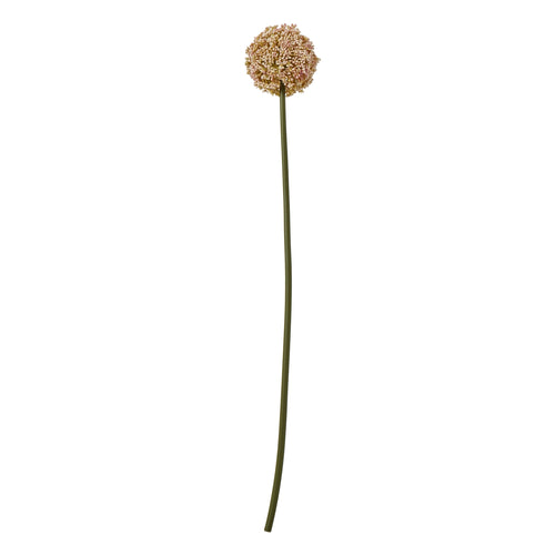 A lifelike faux floral stem with pink allium flowers, isolated on a white background.
