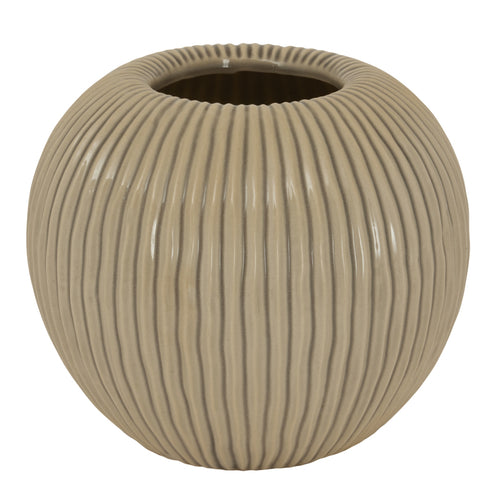 A beige, medium-sized striped vase from the Pallida Collection with a geometric pattern.