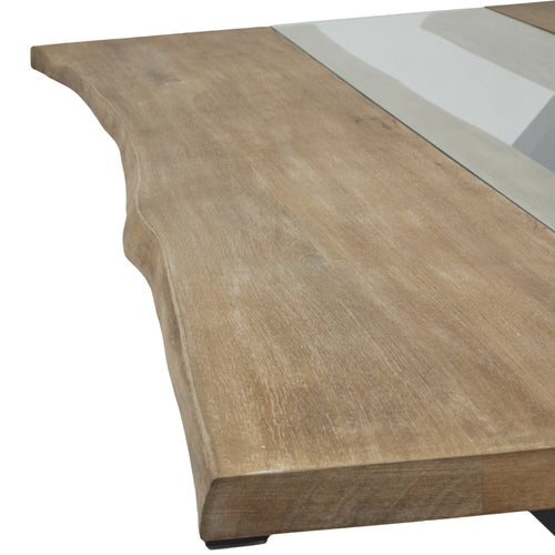 Wooden table with a glass top on a white background