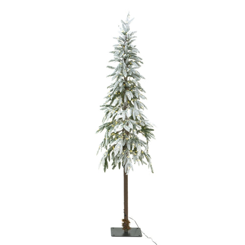 Faux Christmas tree with snow-like finish on a white background