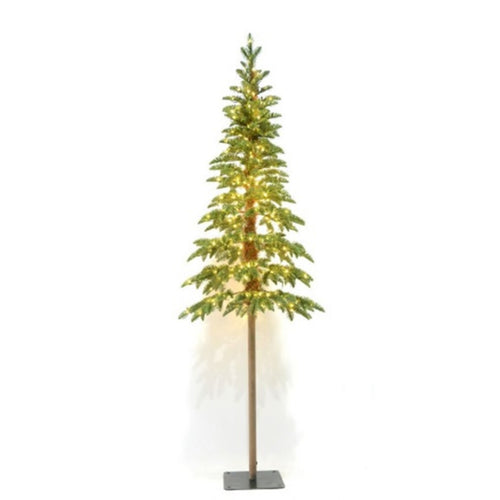 Artificial Christmas tree with lights on a white background