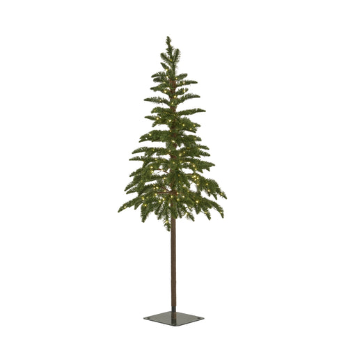 Artificial Christmas tree with lights on a white background