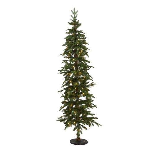 Pine Christmas tree with lights on a white background