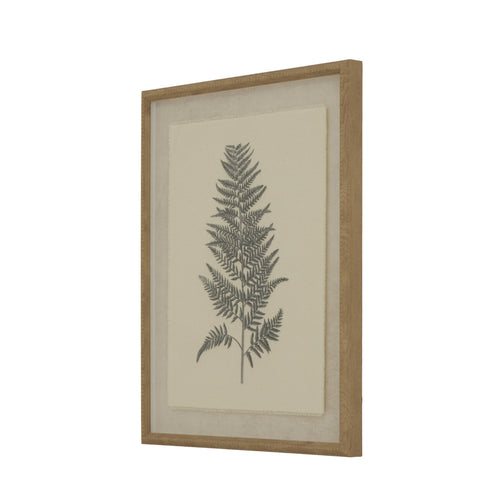 A beech fern illustration on linen within a beaded frame.