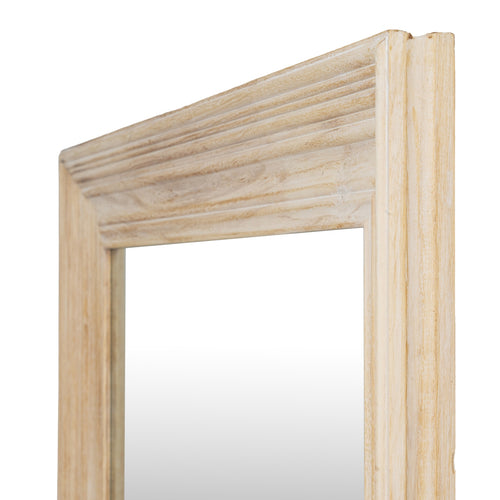 Wooden-framed mirror on a white background