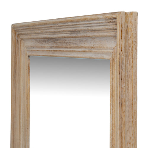Wooden-framed mirror on a white background