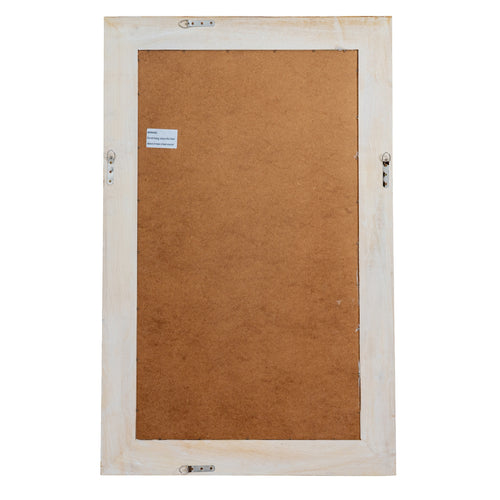 Back of a painting with a wooden frame and visible hardware.