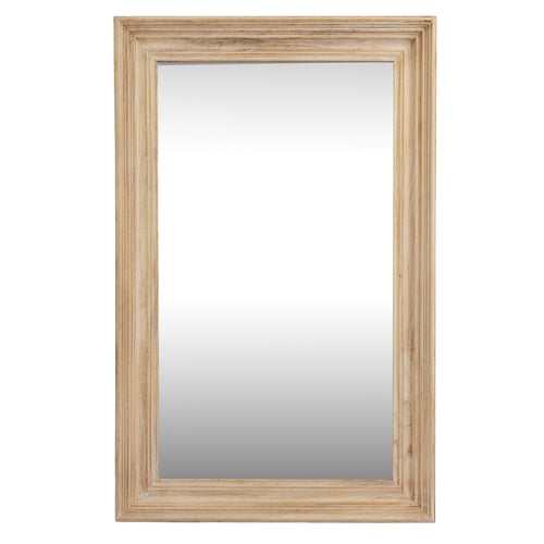 Rectangular mirror with a wooden frame on a white background