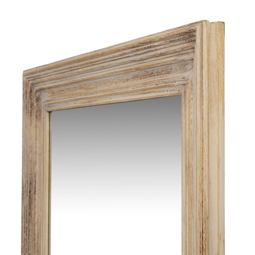 Wooden-framed mirror on a white background