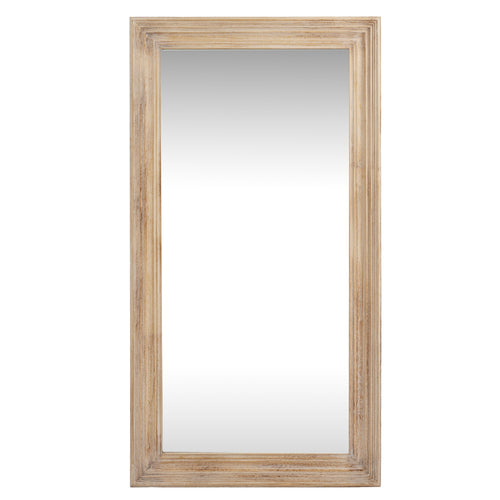 Rectangular mirror with a wooden frame on a white background