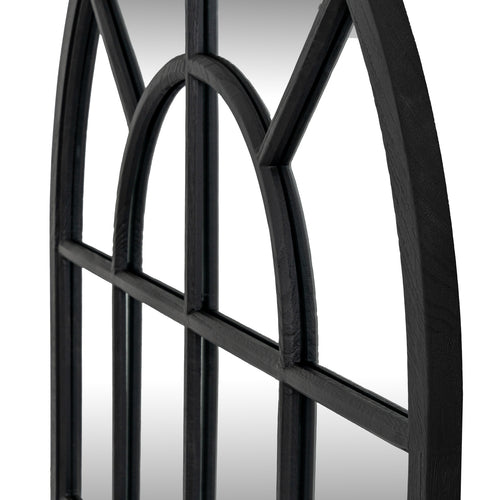 Side View Black metal decorative frame with arch design on a white background