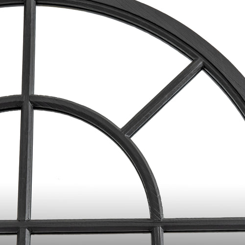 Close-up of a black metal window frame with a white background