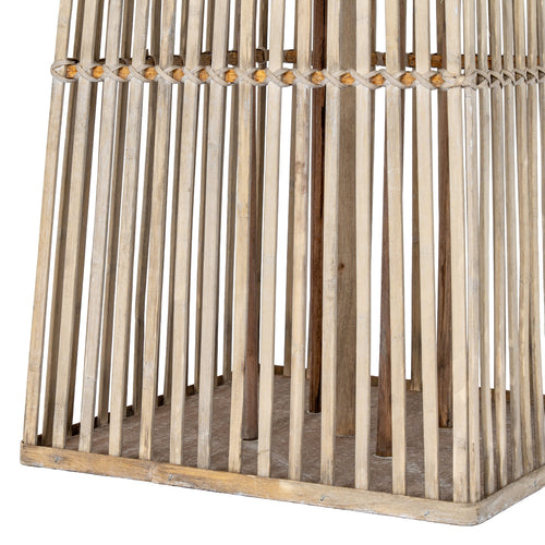 Close up of Wooden birdcage with slatted design on a white background