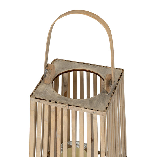 Close up of Wooden lantern with a handle on a white background