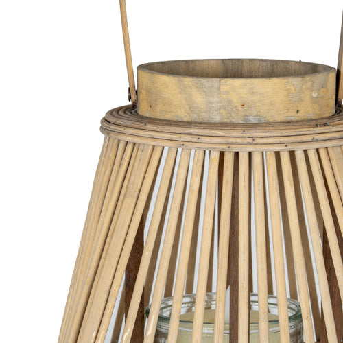 Close up of Wooden lantern with glass insert on a white background