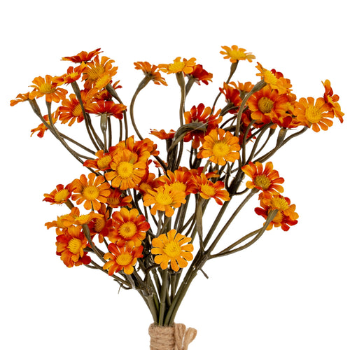 Bouquet of orange flowers tied with twine on a white background