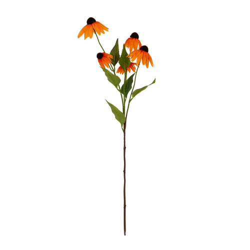 Artificial flower stem with orange flowers on a white background